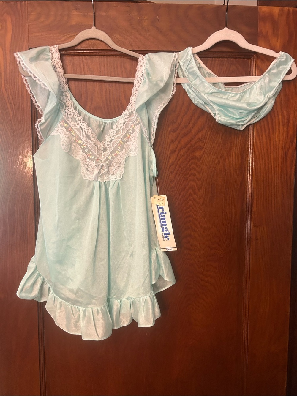 NWT Vintage 80's Triangle Lingerie Cami and Panty Set Blue Small